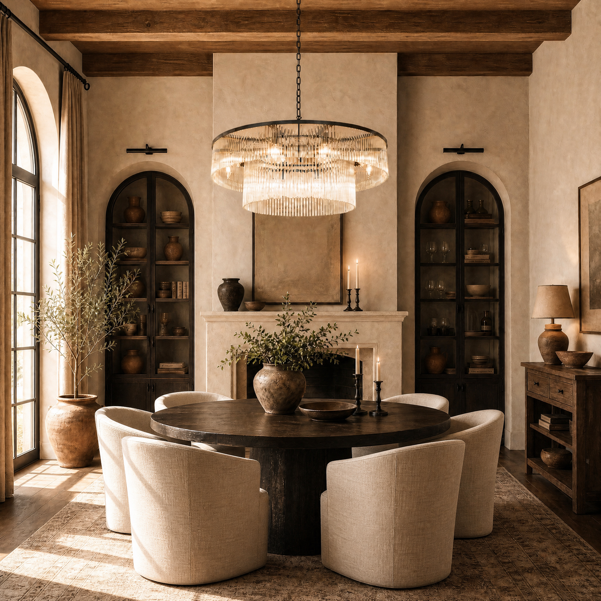 D800 Double-Layer Striped Column Round Pendant - Black