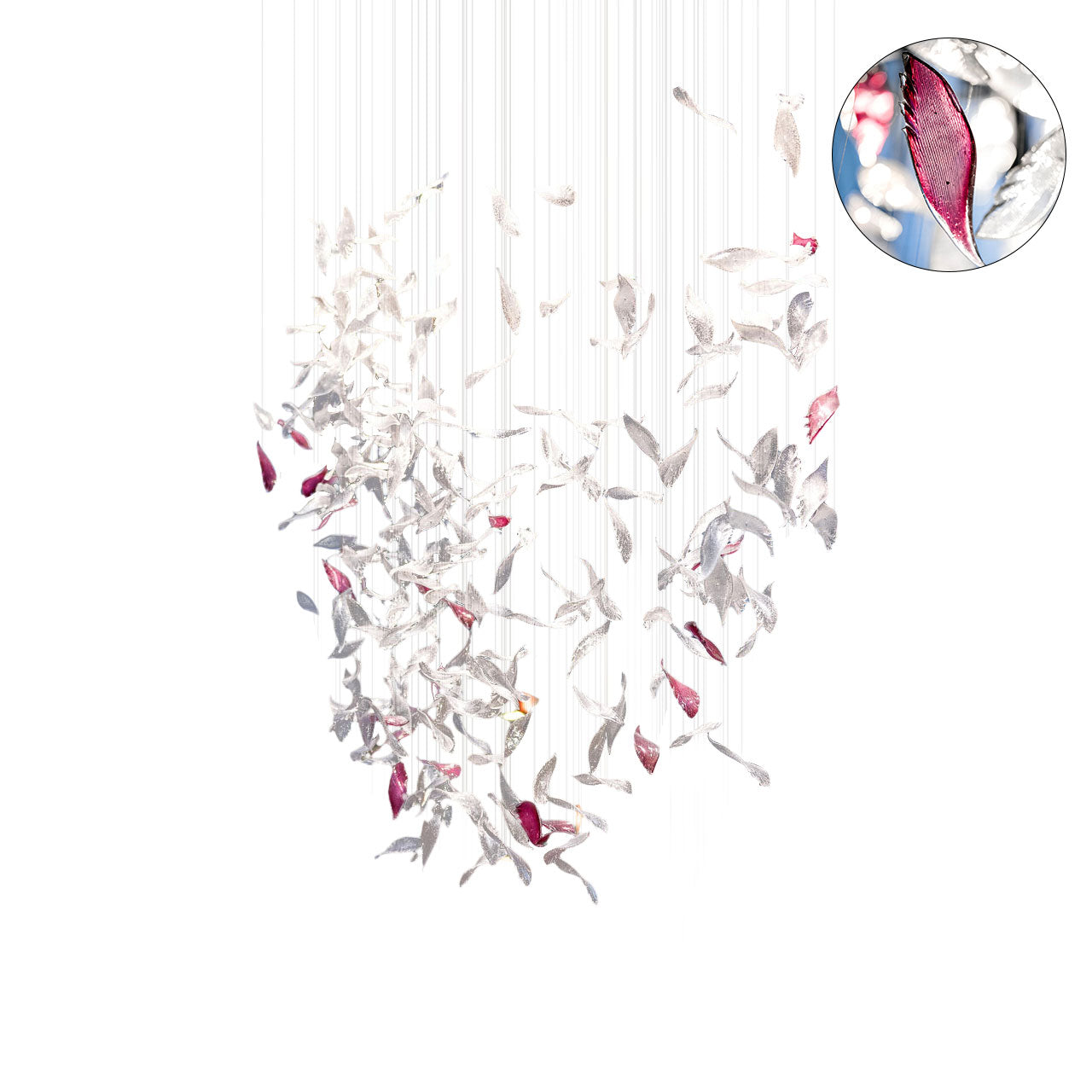 Flying Glass Feather Chandelier, Modern Spiral Glass Customisable Chandelier