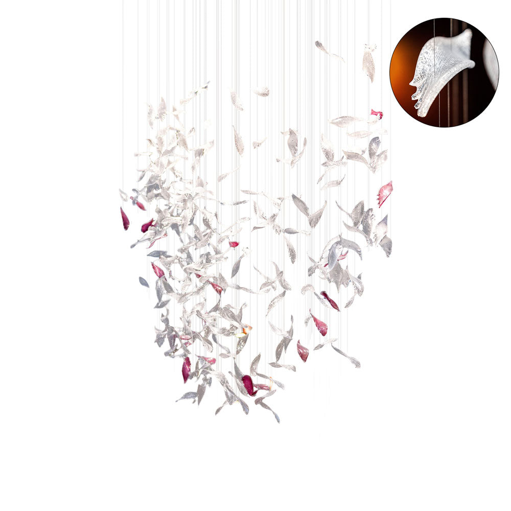 Flying Glass Feather Chandelier, Modern Spiral Glass Customisable Chandelier