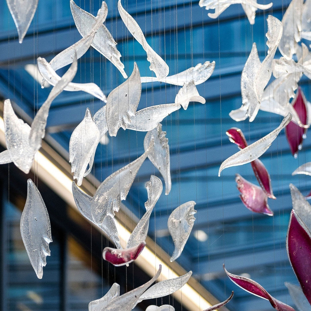 Flying Glass Feather Chandelier, Modern Spiral Glass Customisable Chandelier