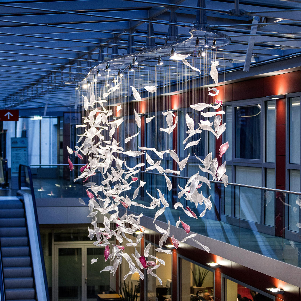 Flying Glass Feather Chandelier, Modern Spiral Glass Customisable Chandelier