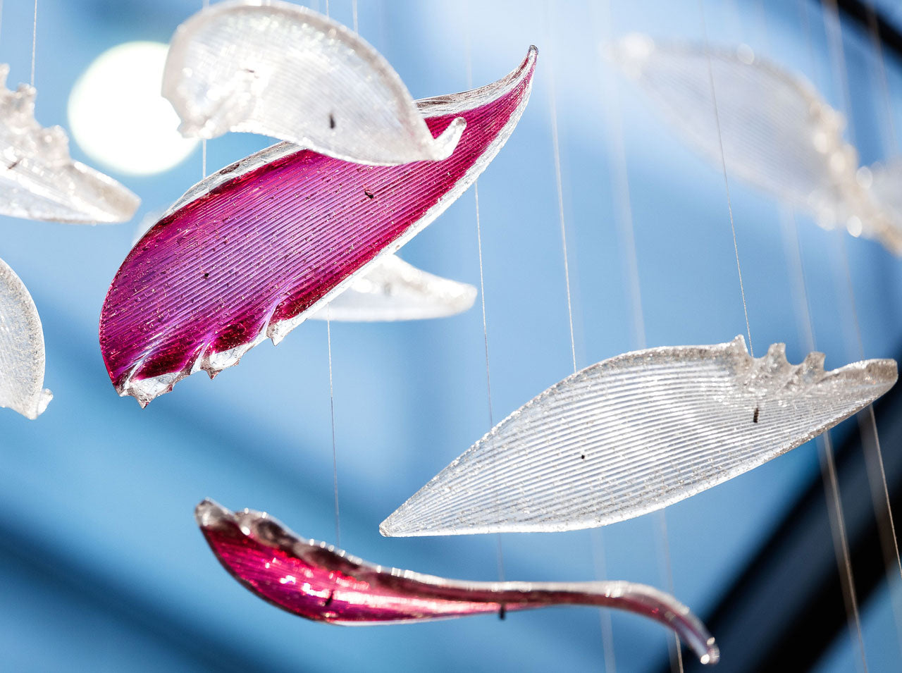 Flying Glass Feather Chandelier, Modern Spiral Glass Customisable Chandelier