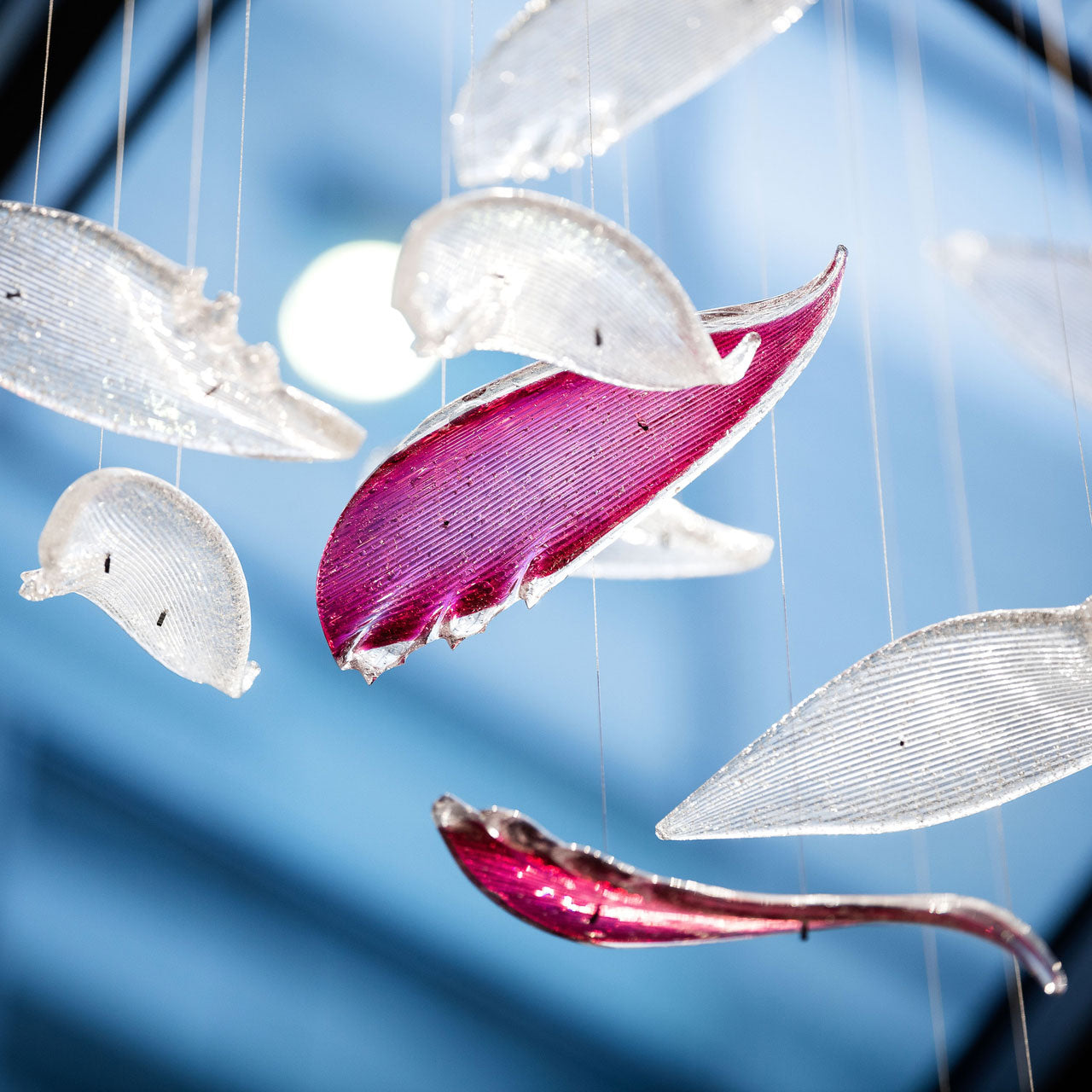 Flying Glass Feather Chandelier, Modern Spiral Glass Customisable Chandelier