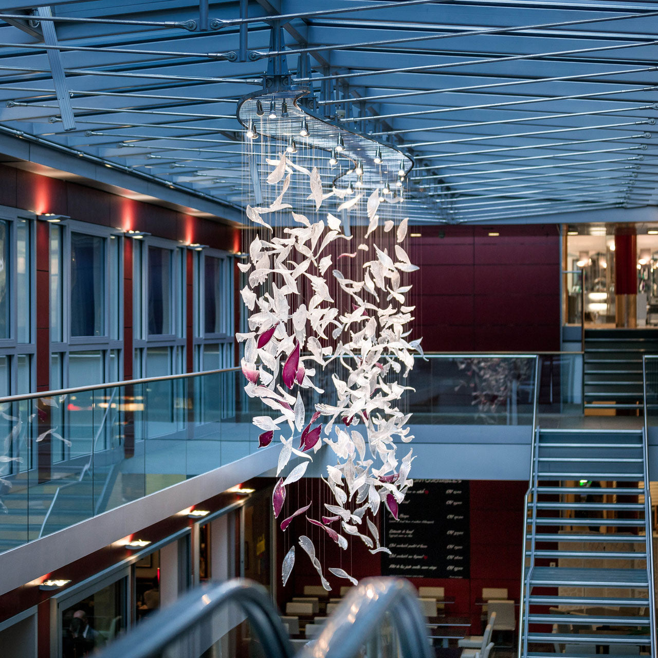 Flying Glass Feather Chandelier, Modern Spiral Glass Customisable Chandelier