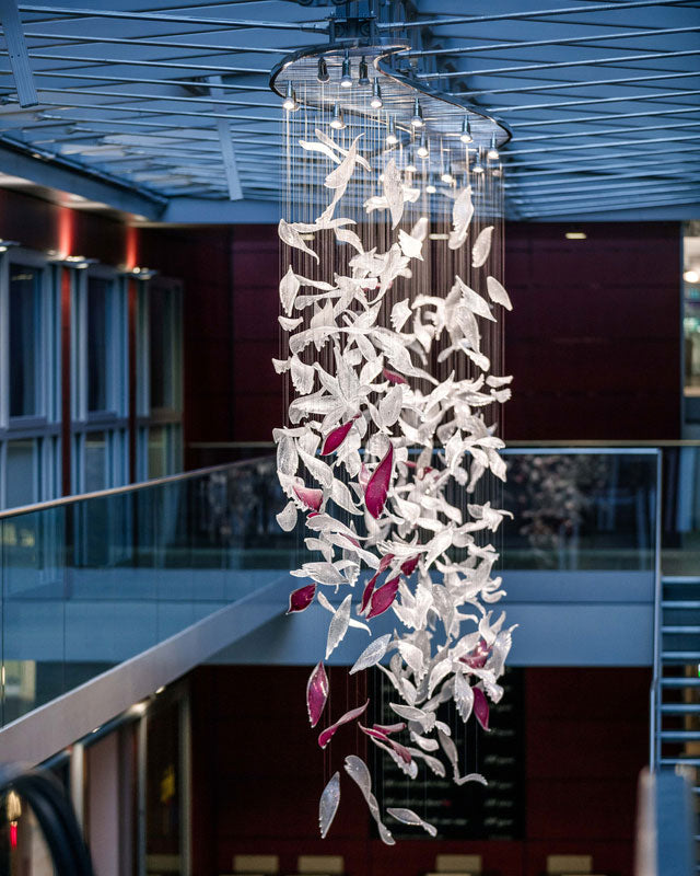 Flying Glass Feather Chandelier, Modern Spiral Glass Customisable Chandelier