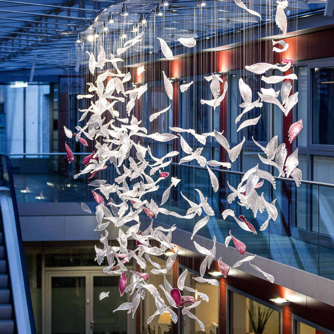 Flying Glass Feather Chandelier, Modern Spiral Glass Customisable Chandelier