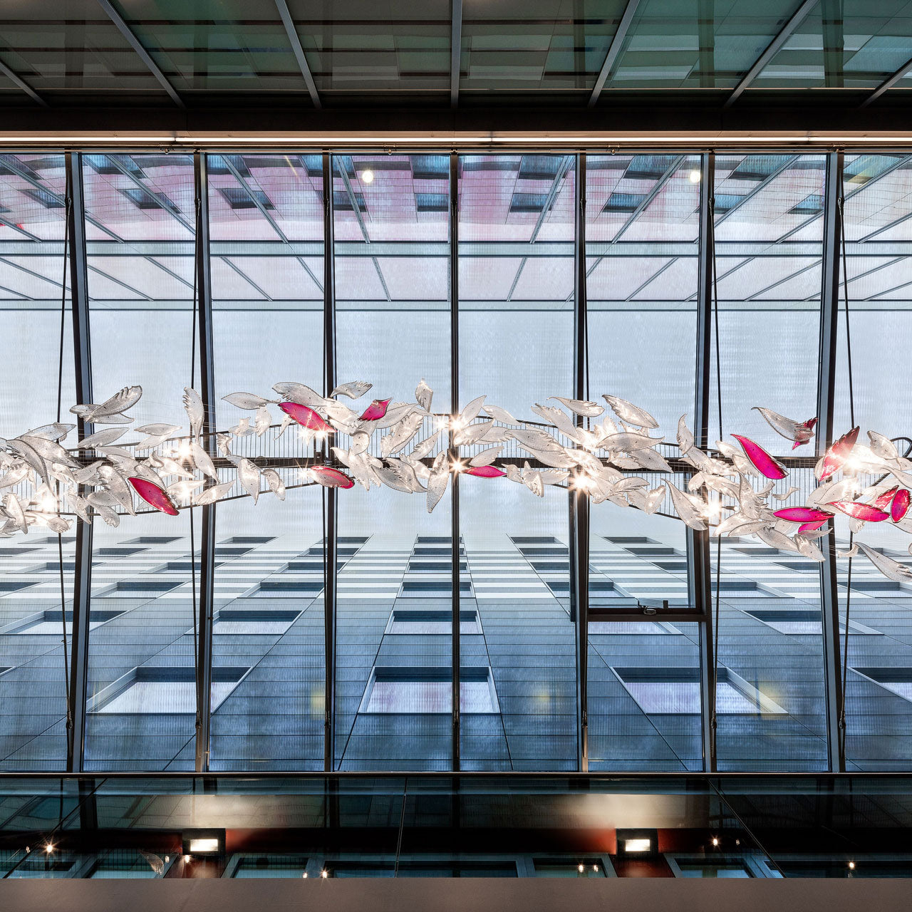 Flying Glass Feather Chandelier, Modern Spiral Glass Customisable Chandelier
