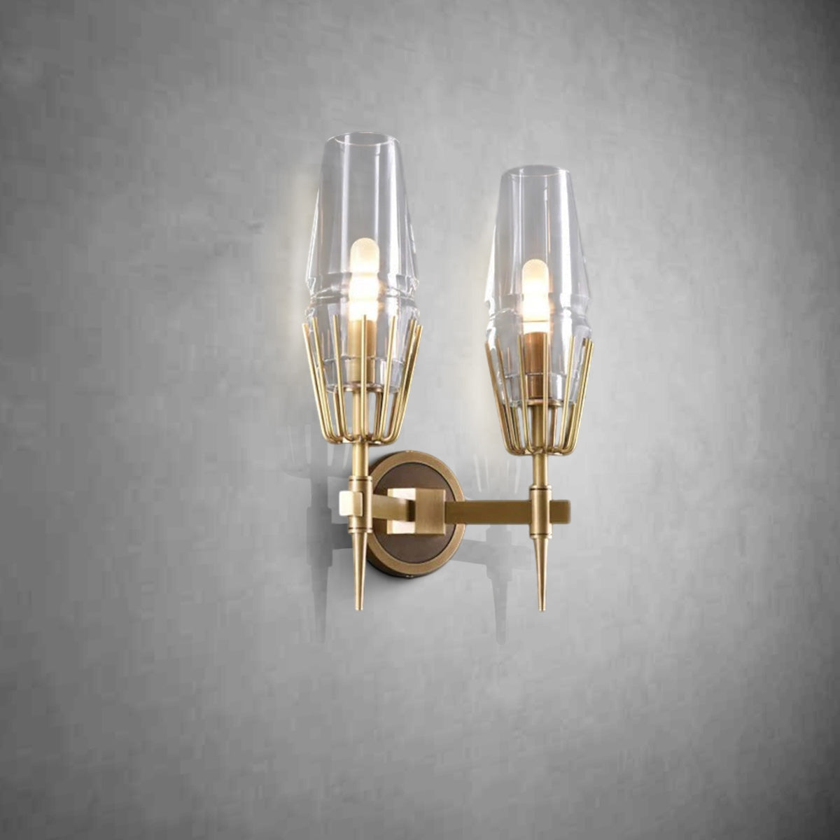 David Double Red Wine Glass Wall Sconce, Brass