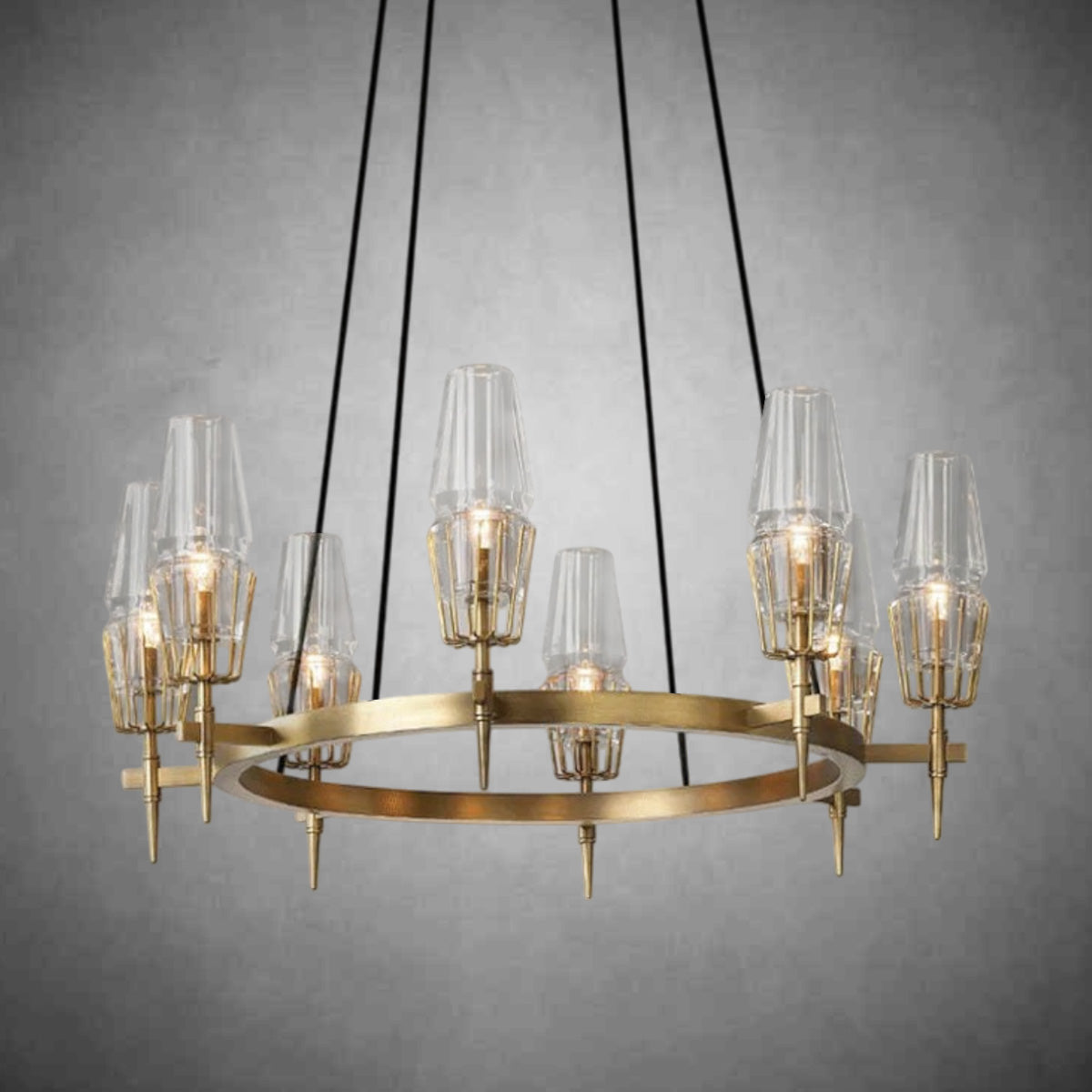 David Glass Round Chandelier Brass