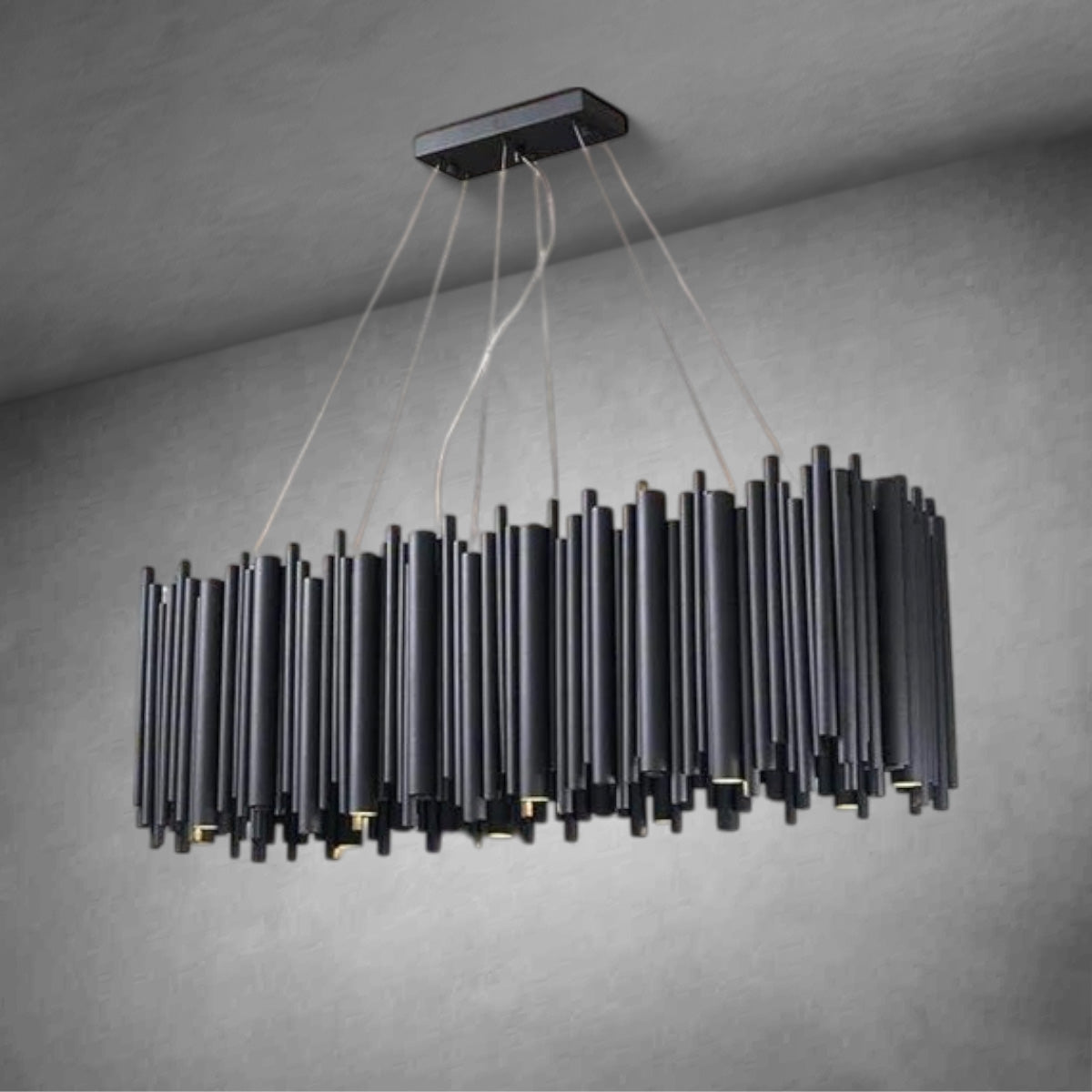 Dore Black Tubular Rectangle Chandelier 32" 40"