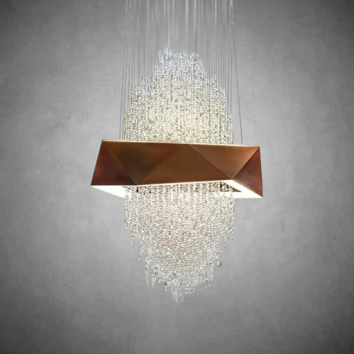 Duplex Living Room Crystal Pendant Chandelier Luxury Hotel Entryway Ceiling Light Fixture In Gold Finish