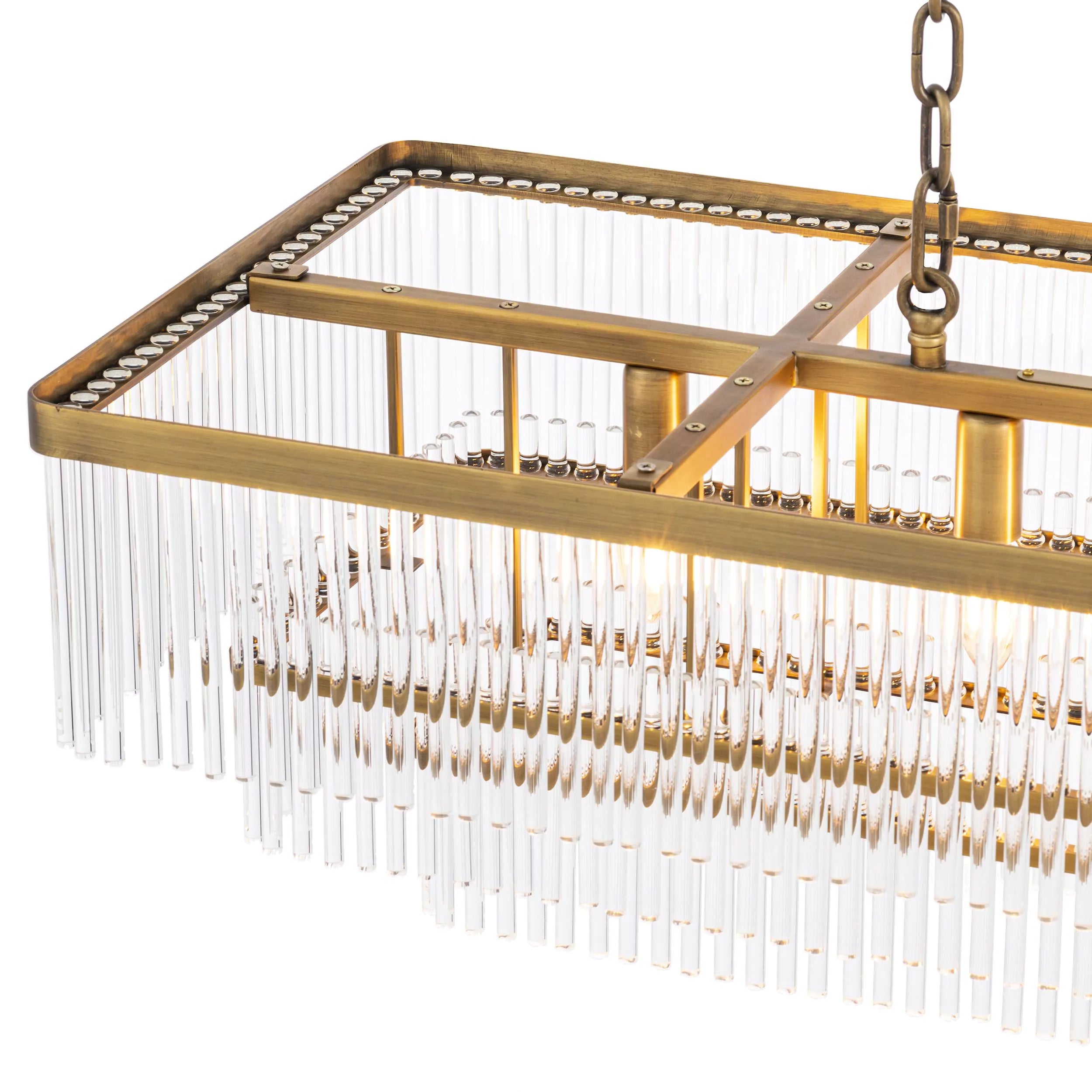 Fairy Rectangle Modern Brass Glass Chandelier