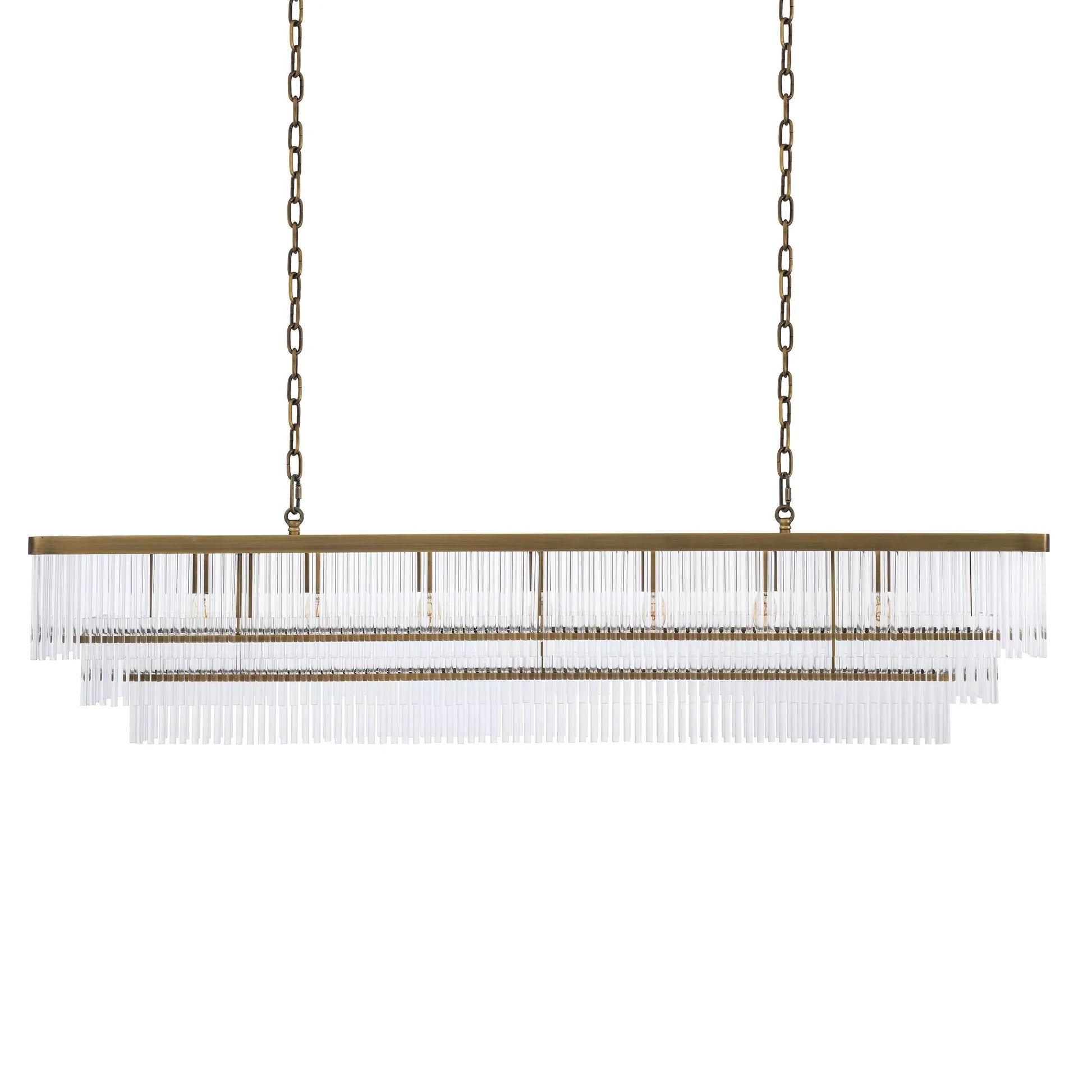East Rectangle Modern Brass Glass Chandelier