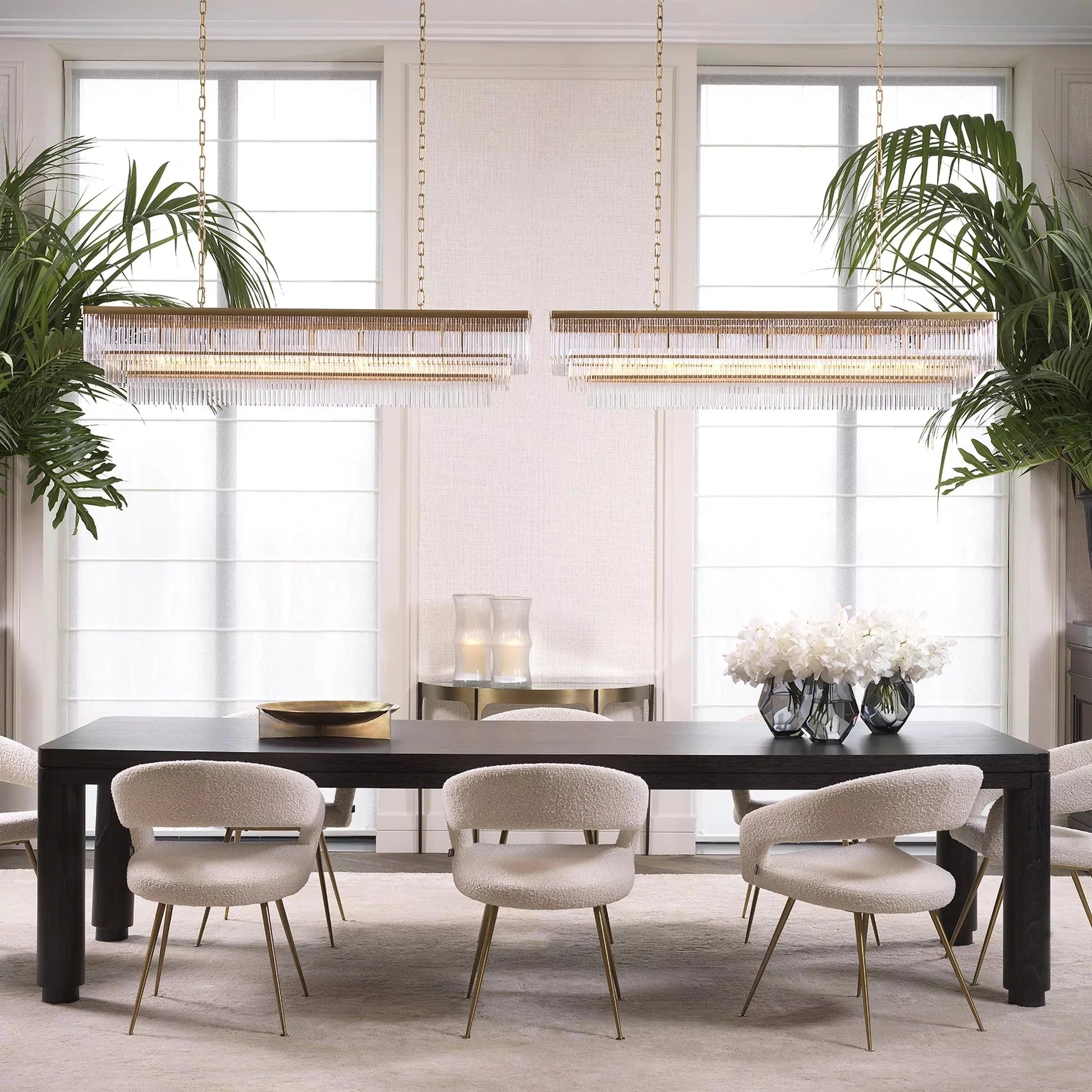 East Rectangle Modern Brass Glass Chandelier