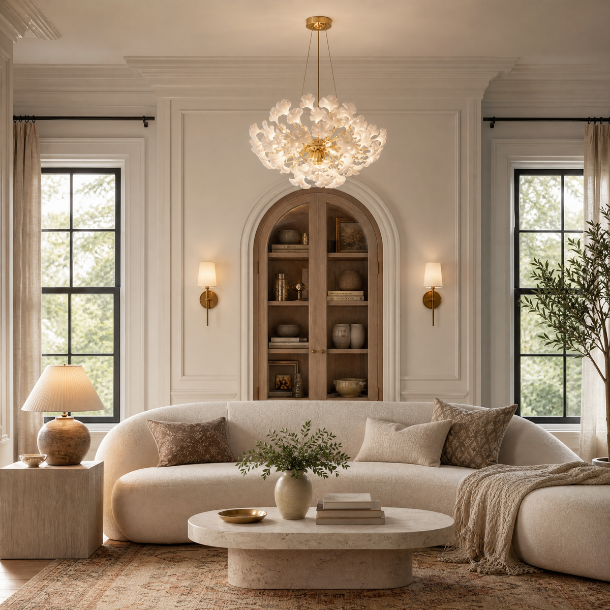 Elegant Ceramic Ginkgo Leaf Chandelier D600 - Matte Gold