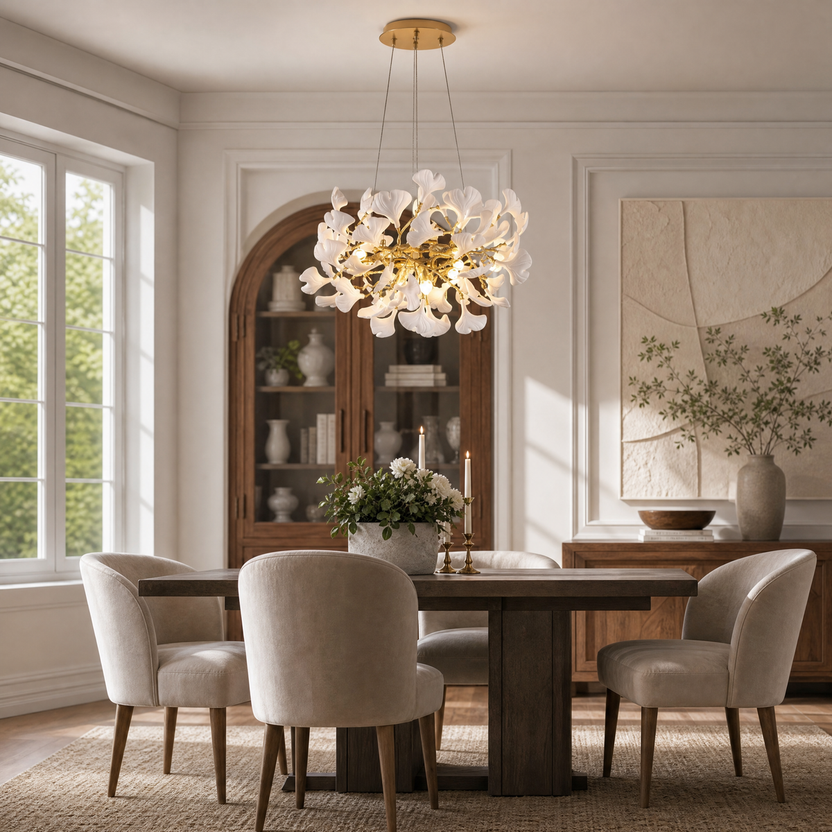 Elegant Ceramic Ginkgo Leaf Chandelier D600 - Matte Gold