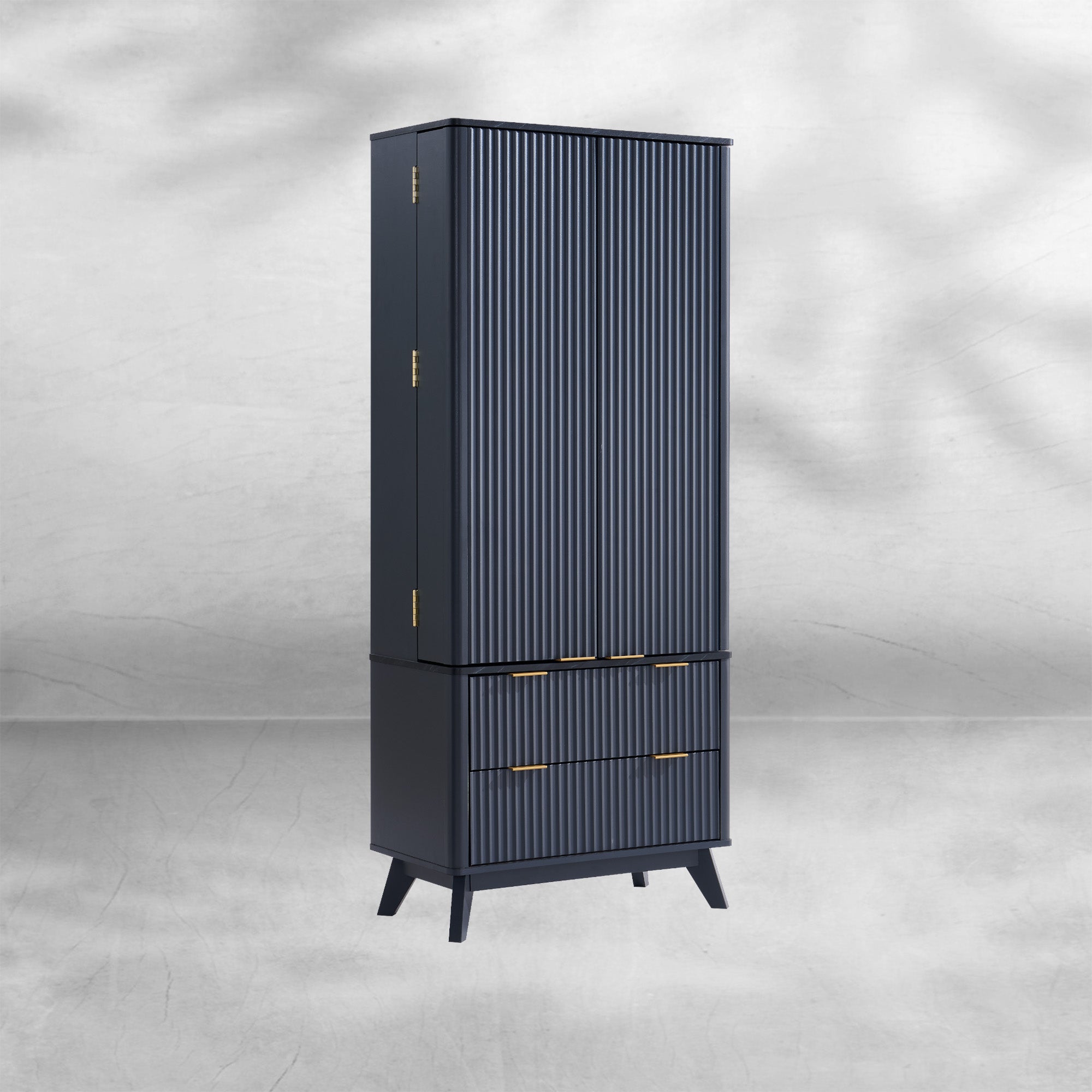 Fluted Natural Oak Pantry Cabinet 72" Kitchen Hutch