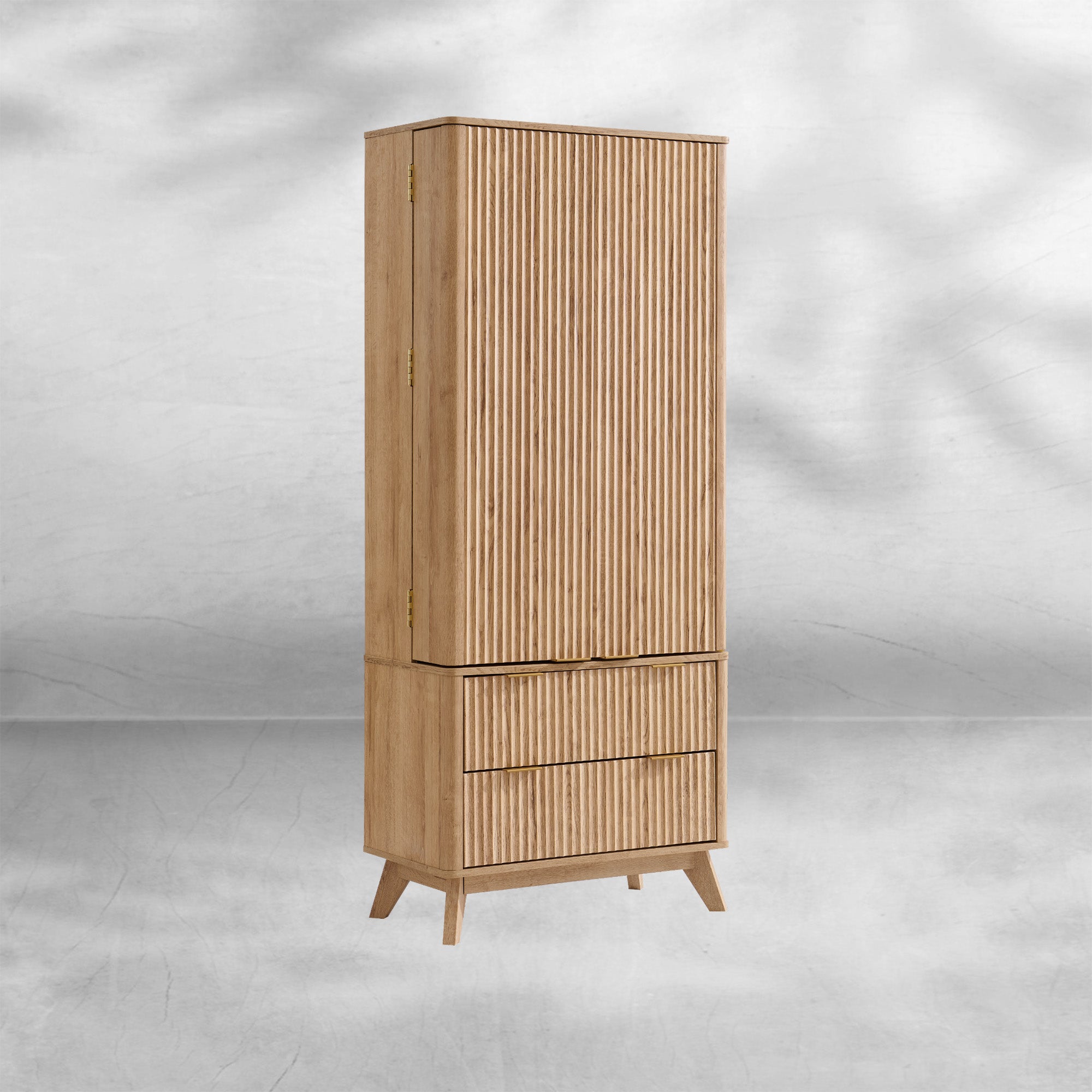 Fluted Natural Oak Pantry Cabinet 72" Kitchen Hutch