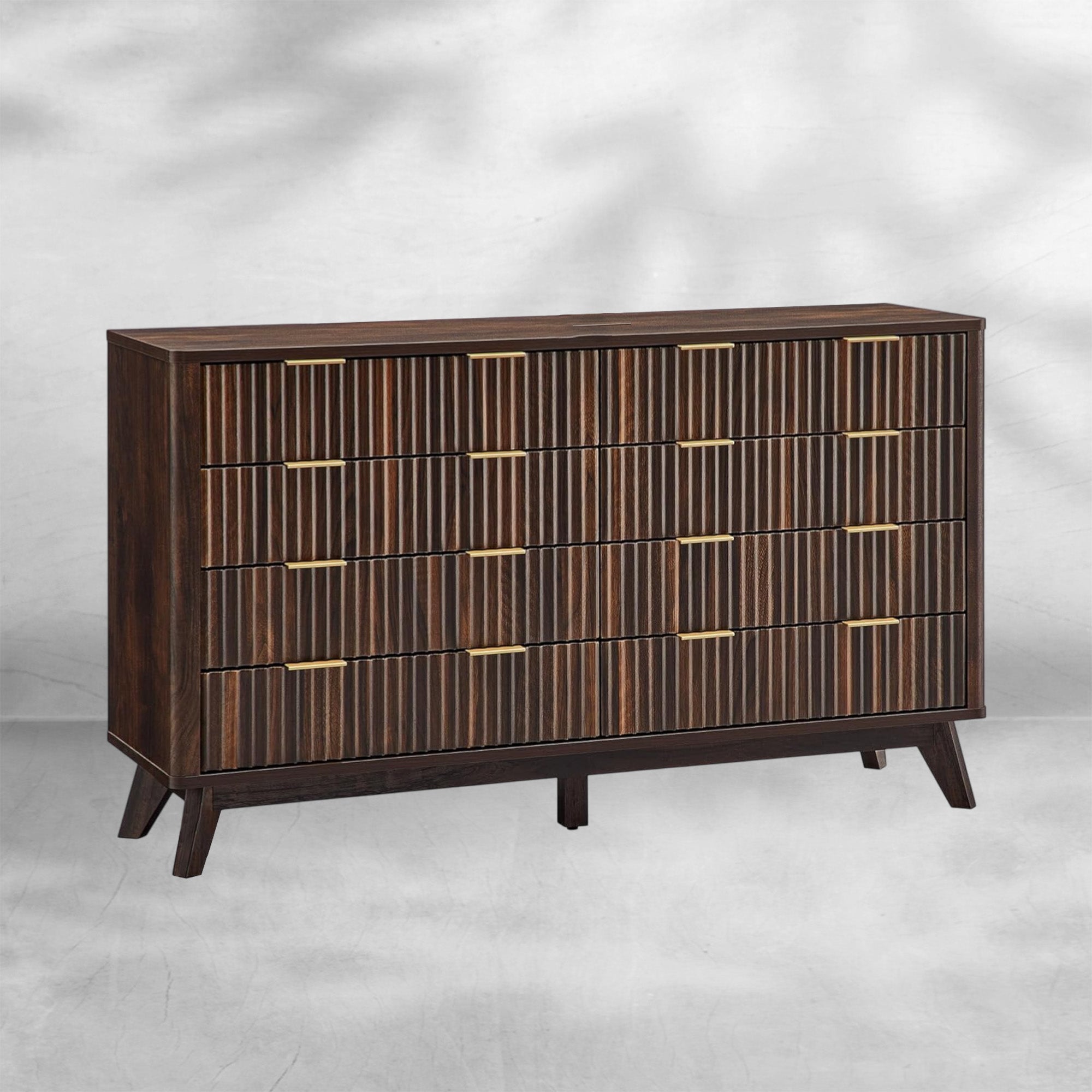 Modern Fluted 8-Drawer Dresser 54" Wide Chest with Faux Marble Top