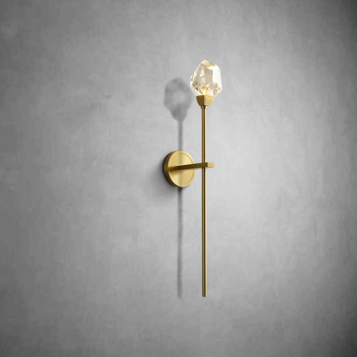 Faceted Crystal Masonry Wall Sconce Using Long Rod, Brass