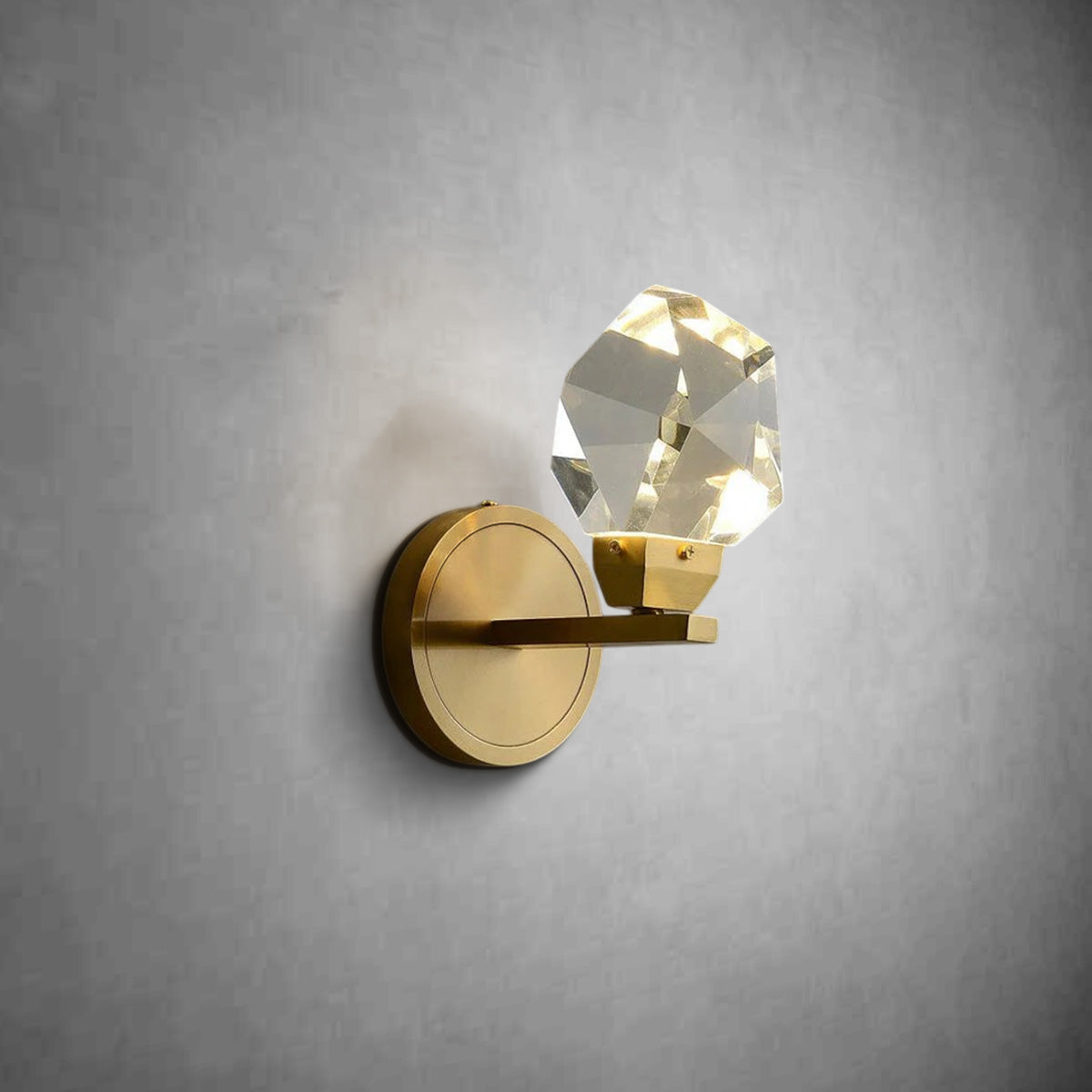 Faceted Crystal Masonry Wall Sconce, Brass