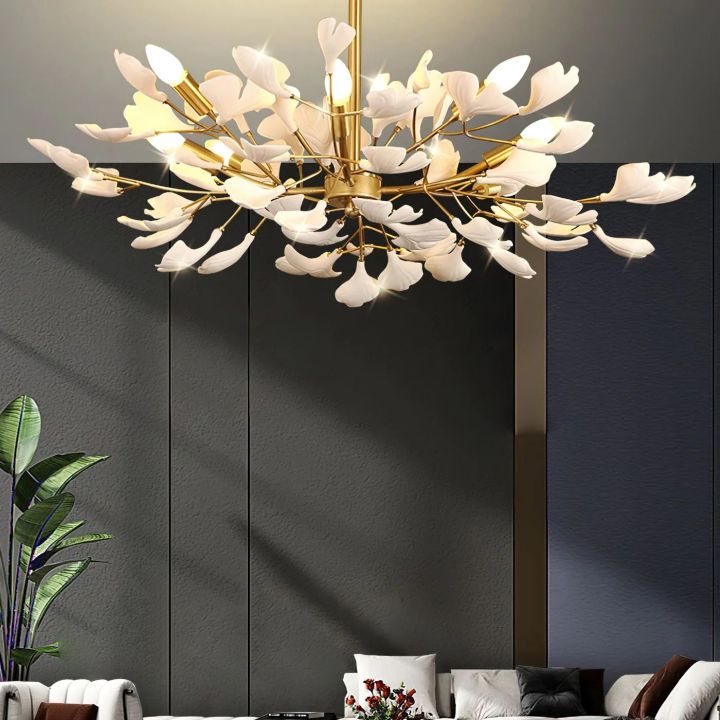 Gliss Gingko Ceramic Luxury Chandelier, Modern Pendant Lamp