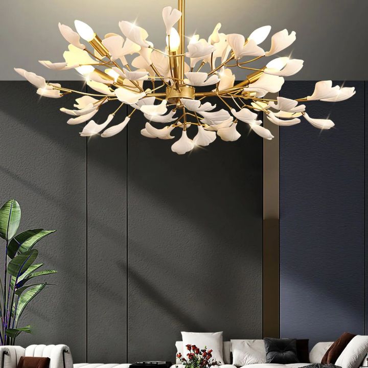 Gliss Gingko Ceramic Luxury Chandelier, Modern Pendant Lamp