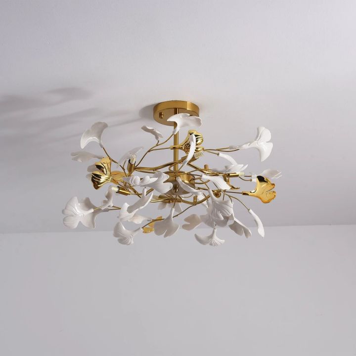 Gliss Gingko Ceramic Luxury Chandelier, Indoor Living Room Lamp