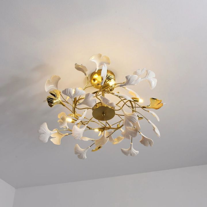 Gliss Gingko Ceramic Luxury Chandelier, Indoor Living Room Lamp