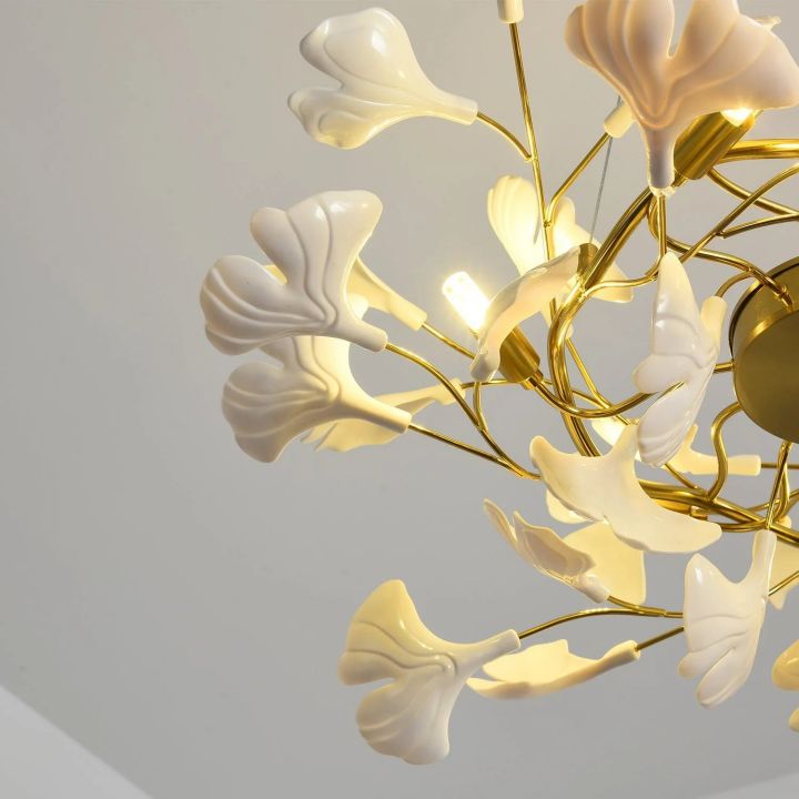 Gliss Gingko Ceramic Luxury Chandelier, Indoor Living Room Lamp