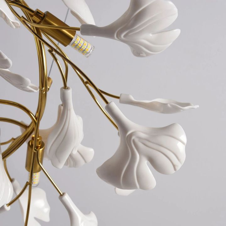 Gliss Gingko Ceramic Luxury Chandelier, Indoor Living Room Lamp