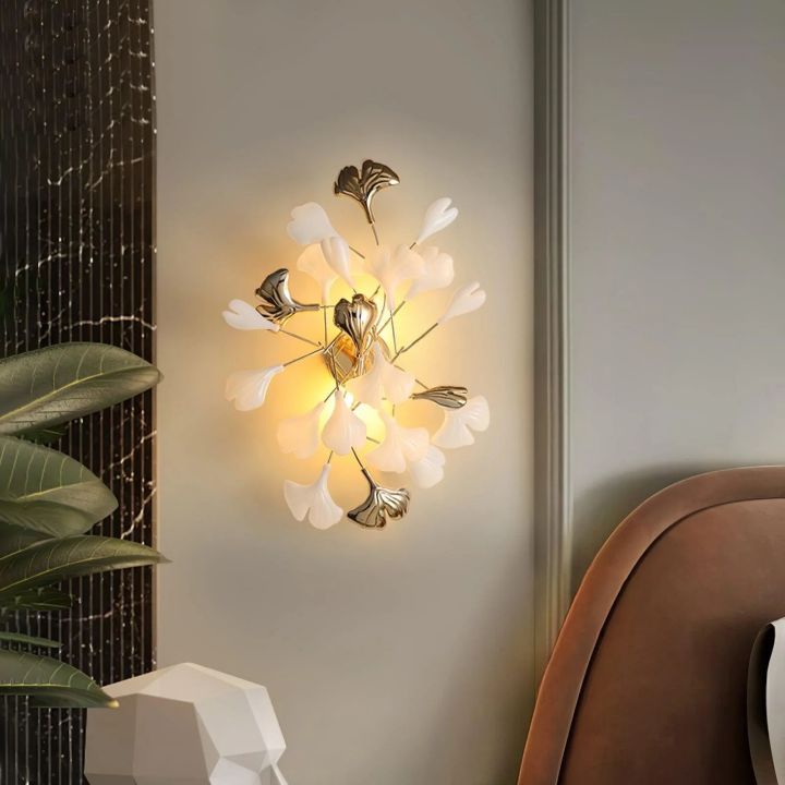 Gliss Ceramic Gingko Wall Lamp, Modern Branch Wall Sconce