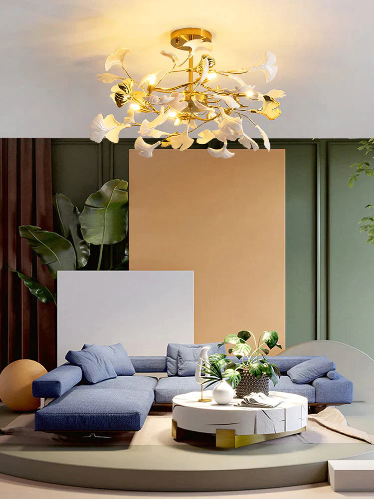 Modern Ceramic Gingko Chandelier for Living Room/Bedroom