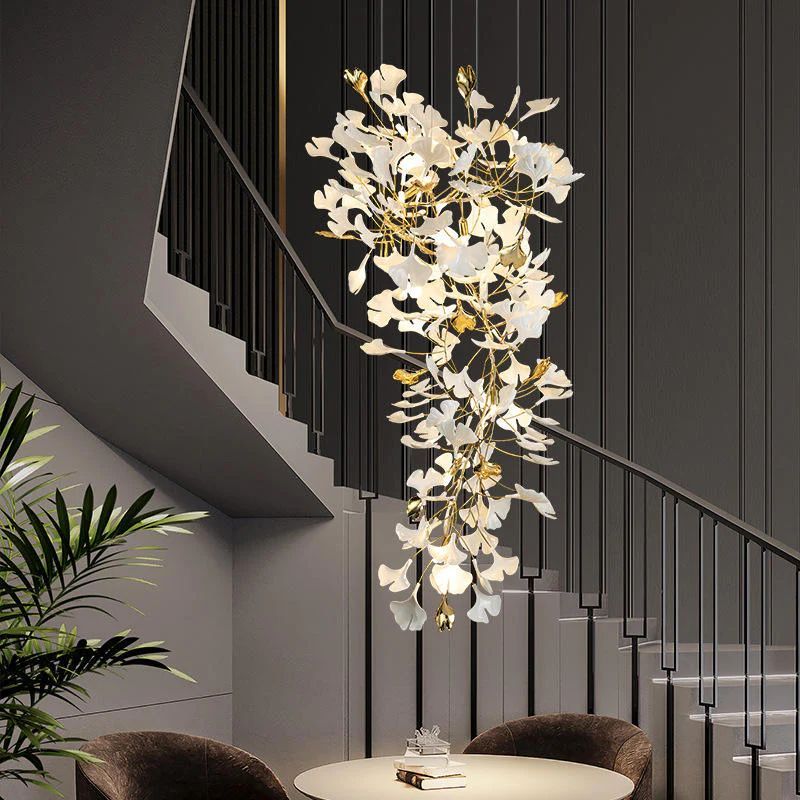 Gliss Ceramic Ginkgo Cascading Hotel Hallway Branch Chandelier