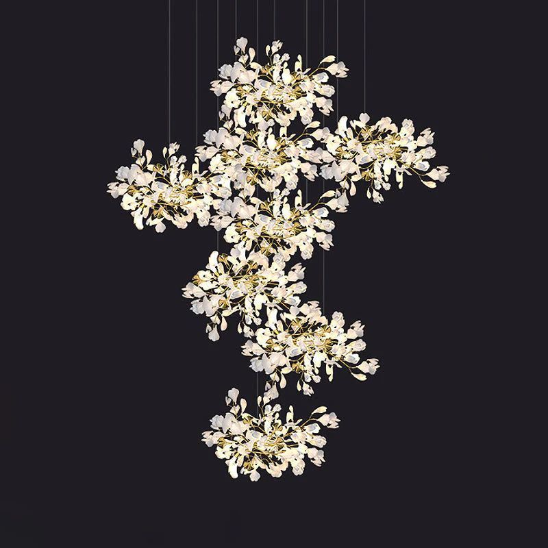 Gliss Ceramic Ginkgo Cascading Branch Chandelier, Modern Tree Chandelier