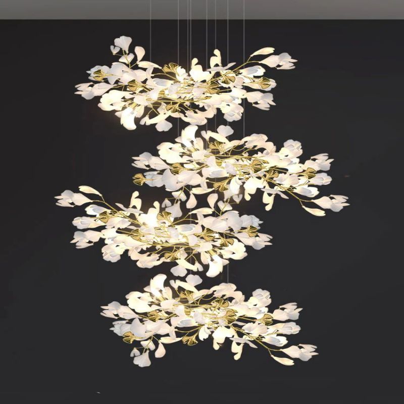 Gliss Ceramic Ginkgo Cascading Branch Chandelier, Modern Tree Chandelier