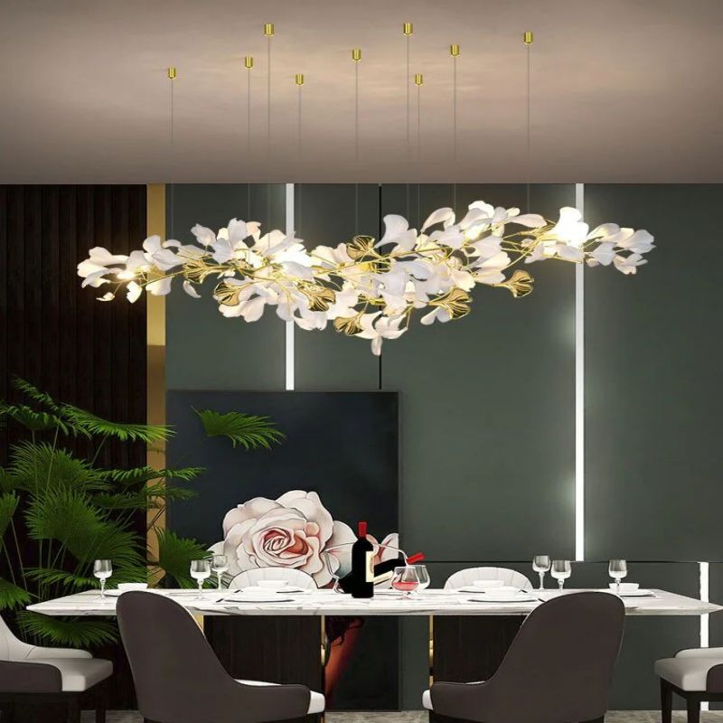Gliss Ceramic Ginkgo Branch Chandelier, Dining Table Lamp