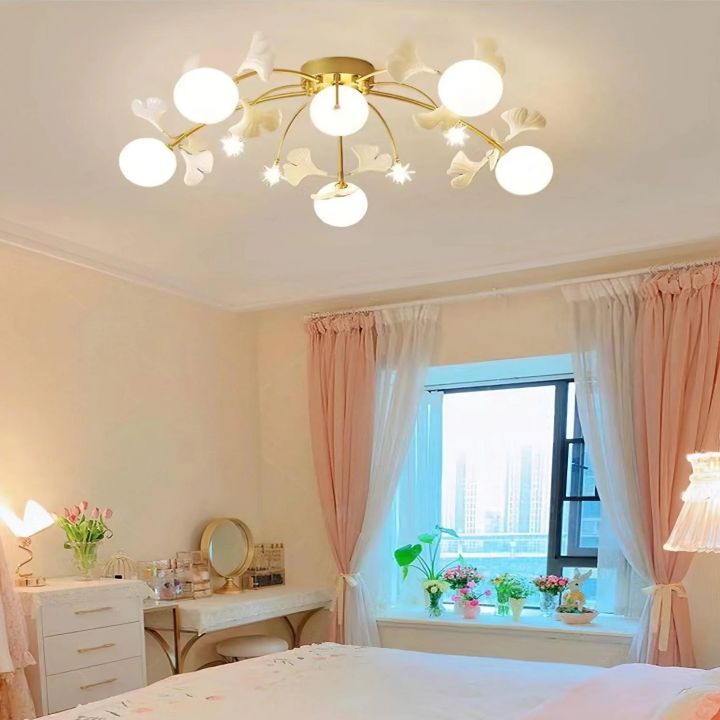 Gliss Ceramic Ginkgo Glass Ceiling Lamp, Living Room Flushmount Lamp