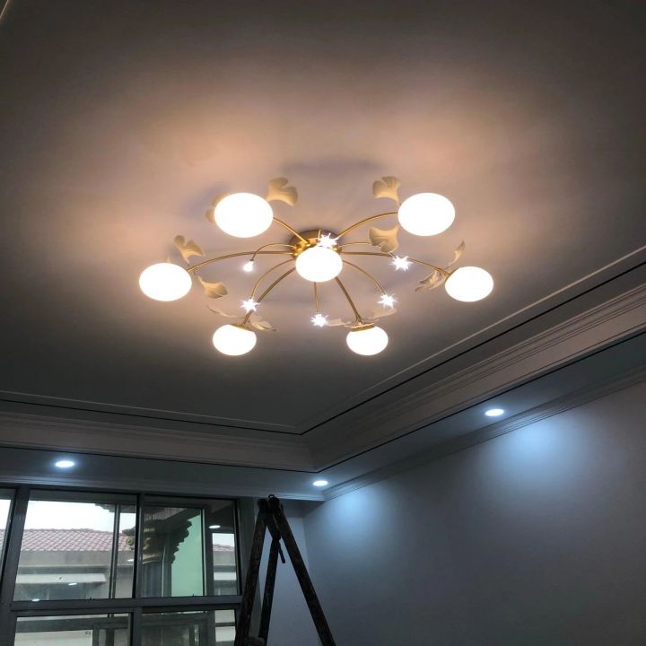 Gliss Ceramic Ginkgo Glass Ceiling Lamp, Living Room Flushmount Lamp