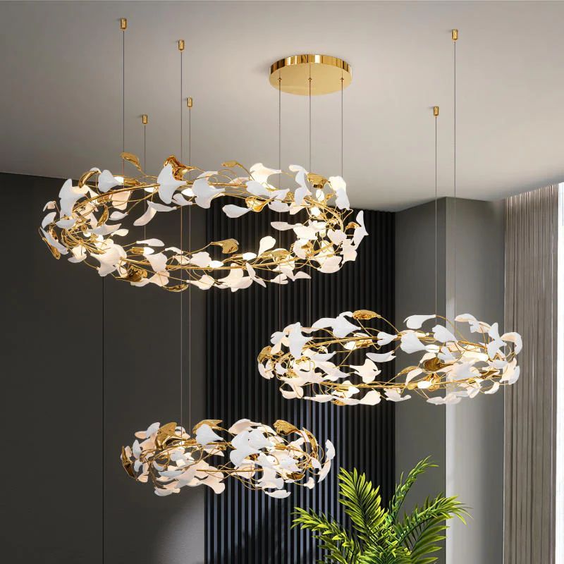 Gliss Ceramic Ginkgo Rings Branch Chandelier