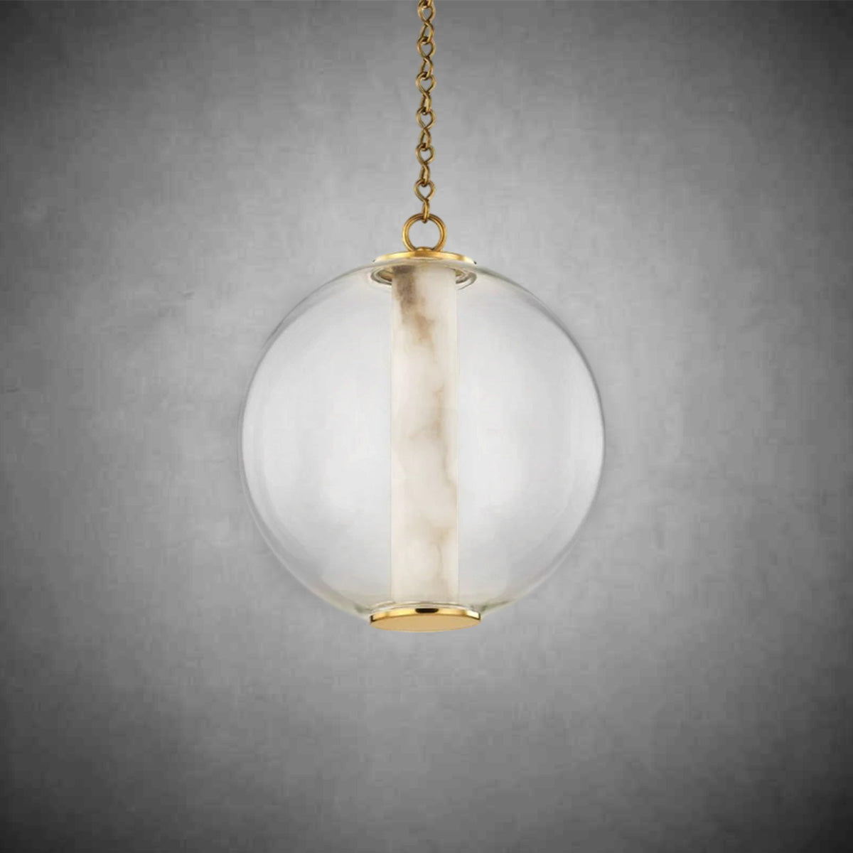 Heliya Alabaster Tube Glass Globe Natural Stone Pendant Light