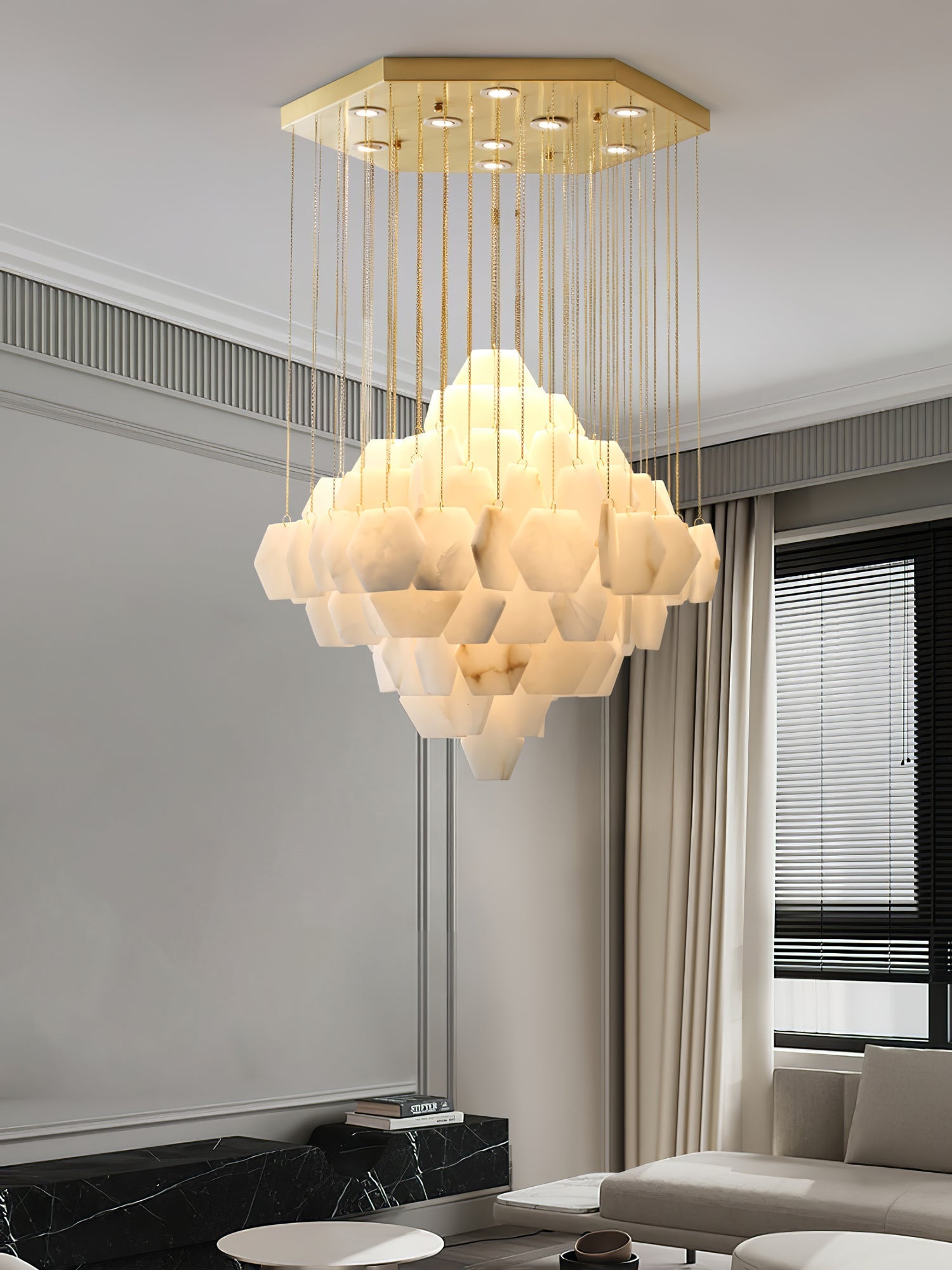 Hexa Alabaster Cascade Chandelier - Yovalighting
