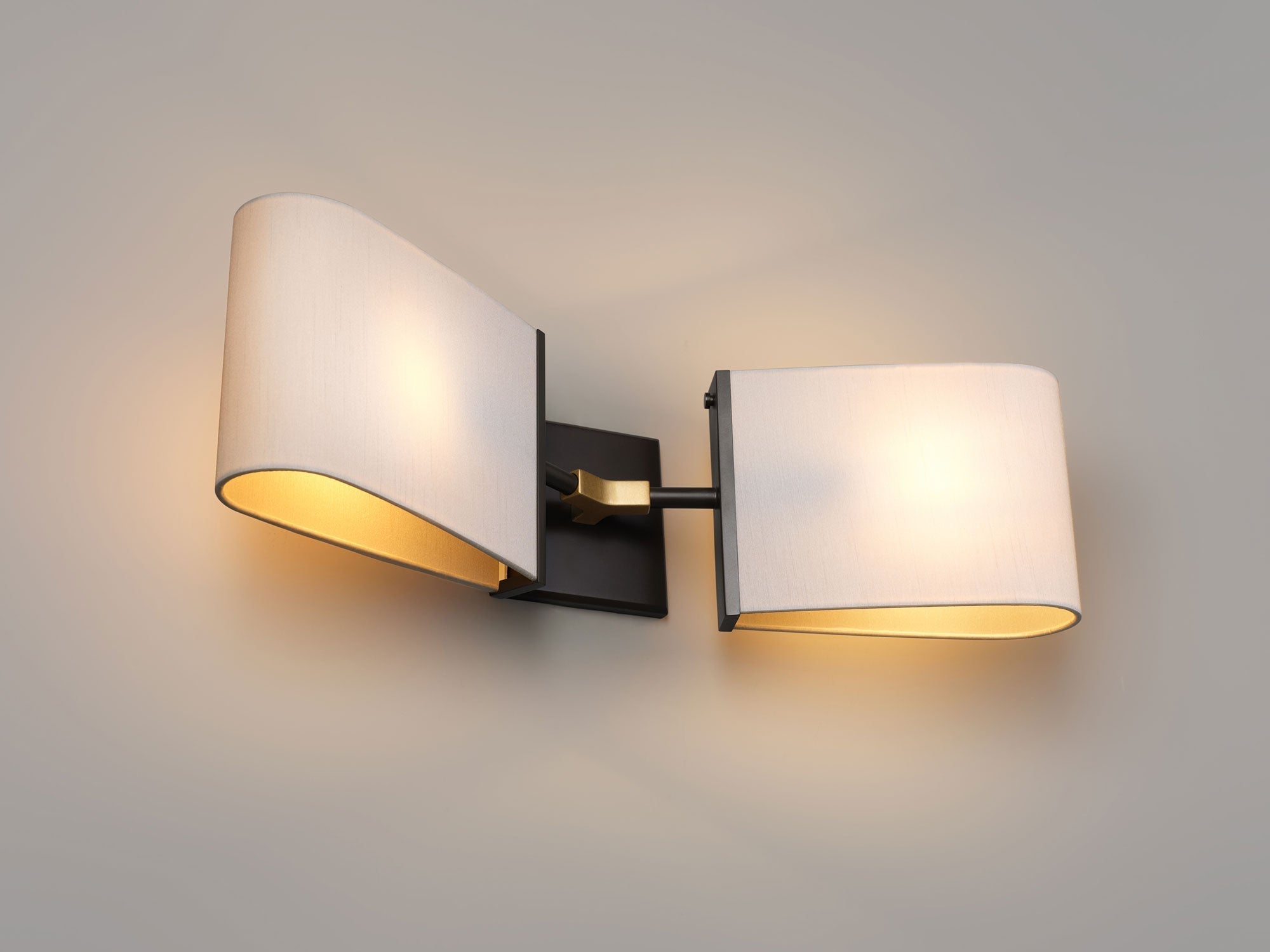 Luxury Brass Double Wall Sconce with Ivory Silk Shades