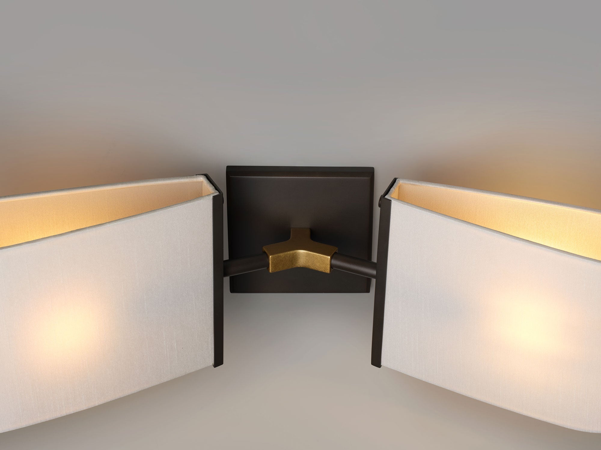 Luxury Brass Double Wall Sconce with Ivory Silk Shades