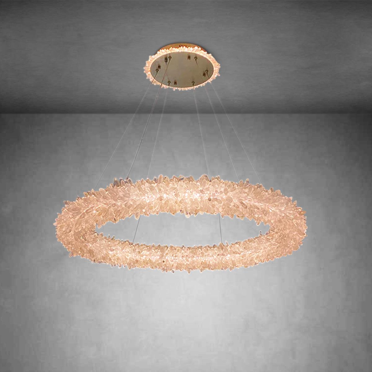 Amber Kandace Round Rock Crystal Pendant Light Modern Chandelier for Living Room