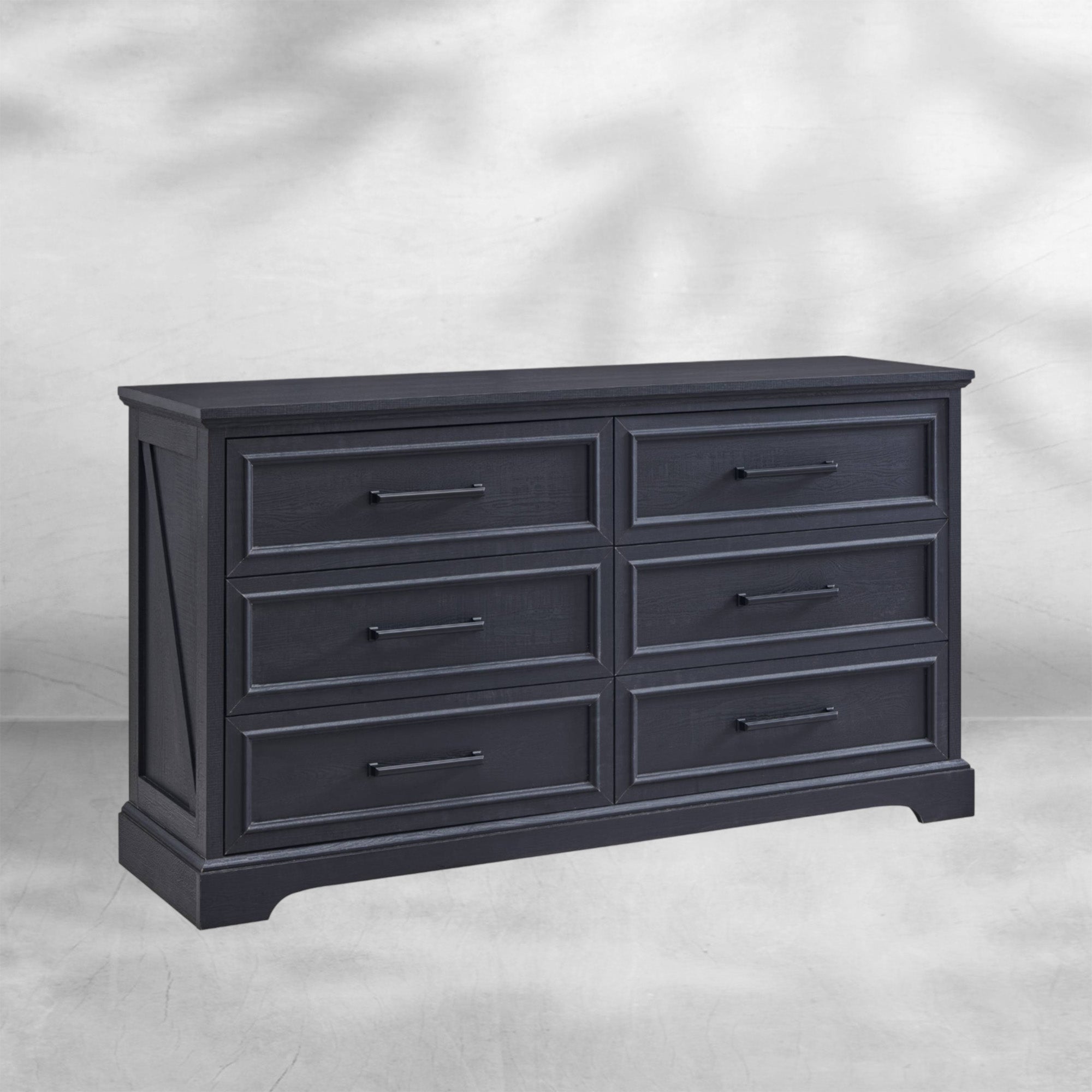 Rustic Farmhouse 6 Drawer Dresser | Wide Chest TV Stand, Black 52''