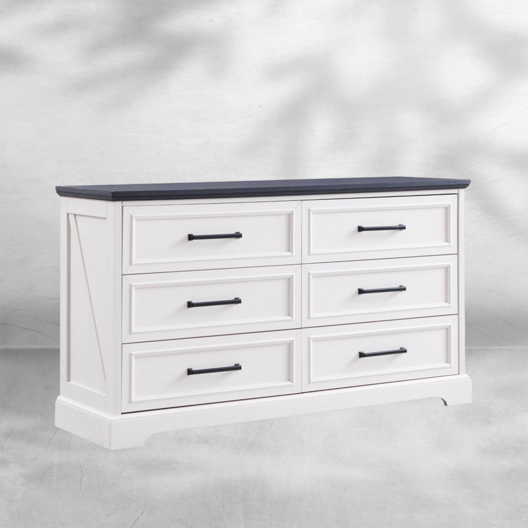 Rustic Farmhouse 6 Drawer Dresser | Wide Chest TV Stand, Black 52''
