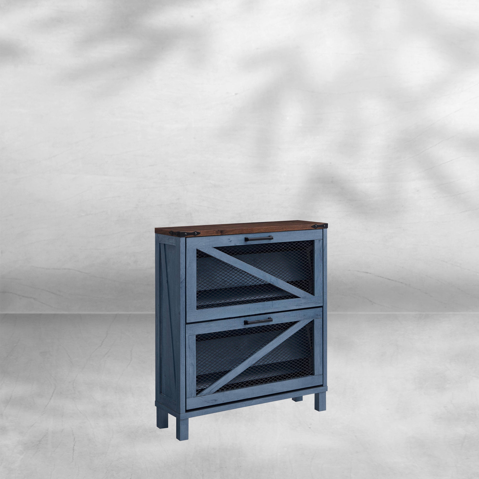 Farmhouse Shoe Cabinet with Flip Drawers and Mesh Doors