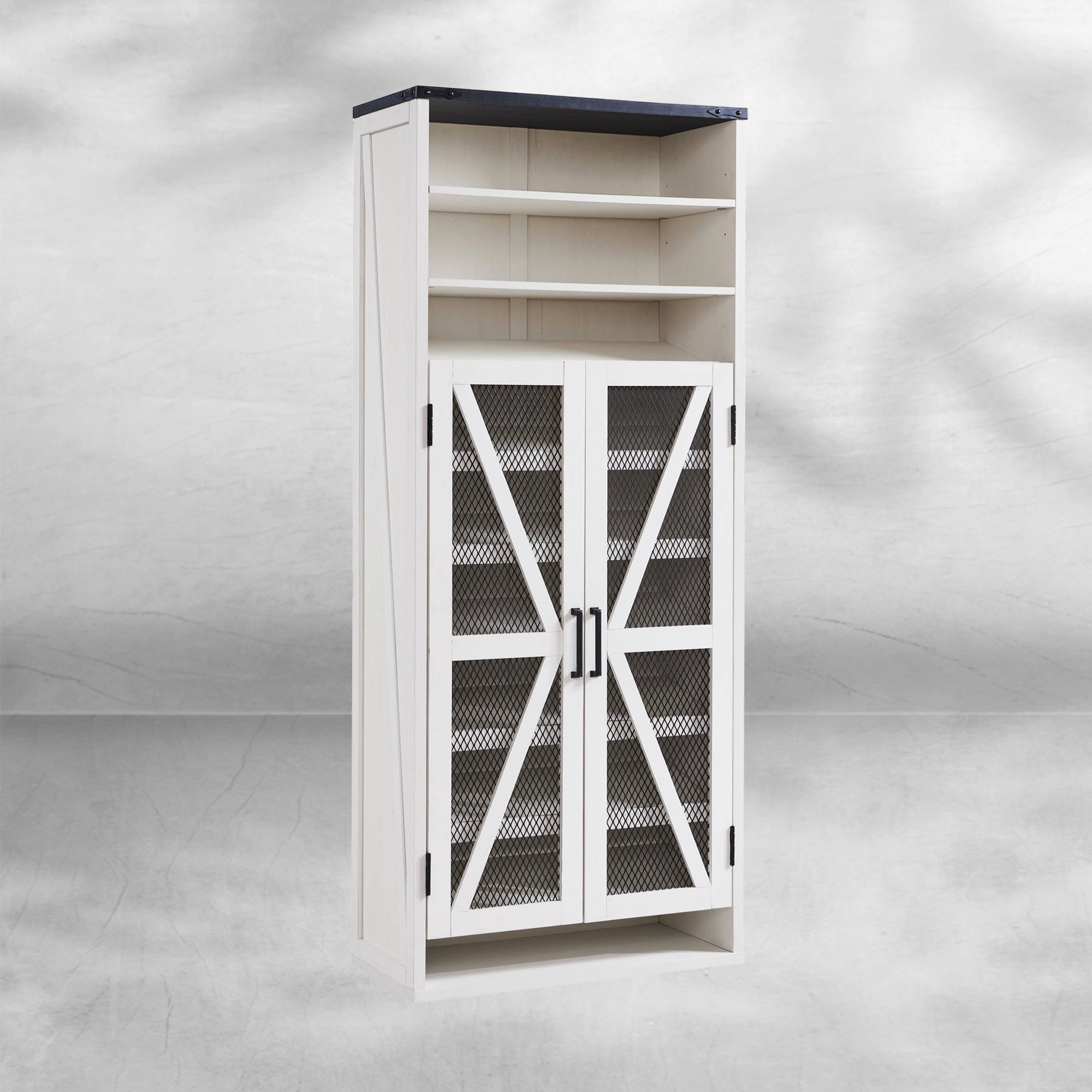 72" Tall Farmhouse Shoe Cabinet – Mesh Door, Adjustable Shelves
