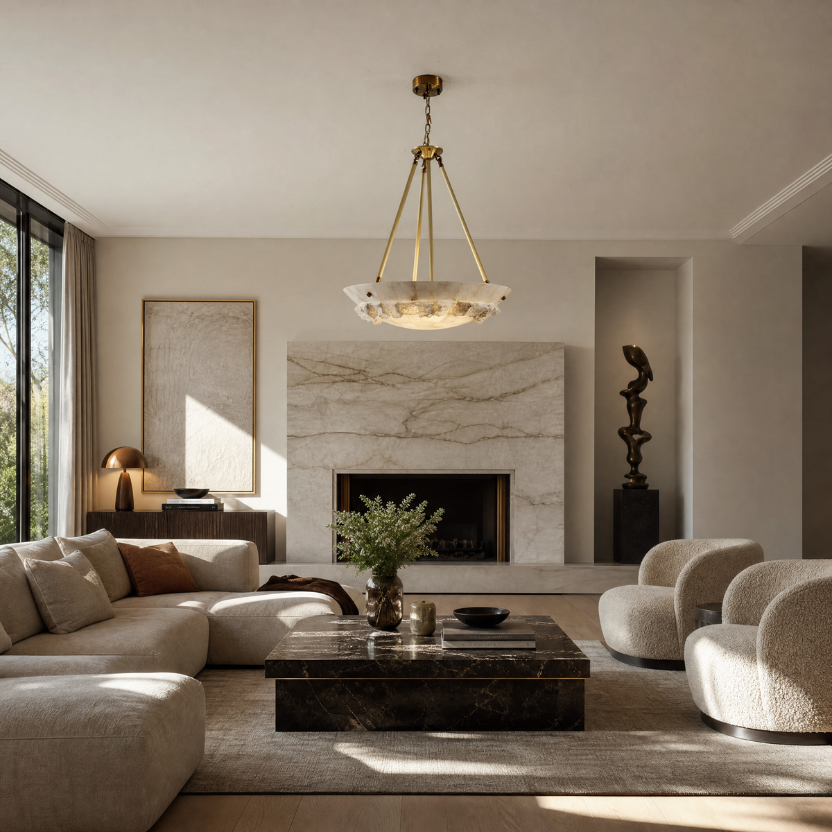 Lithmora Modern Brass Alabaster Pendant Light